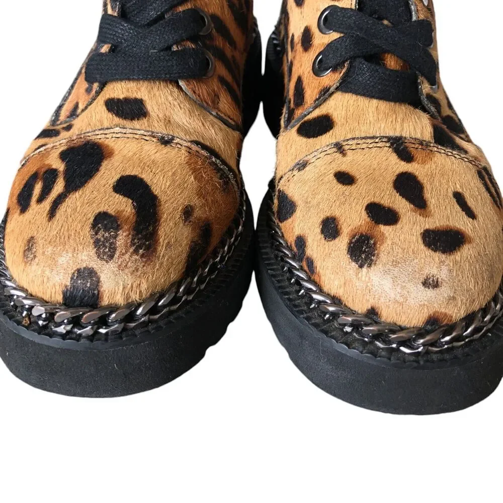 Vince Camuto Mindinta Cowhair and Leather Leopard Print Combat Ankle Boots 5.5‎